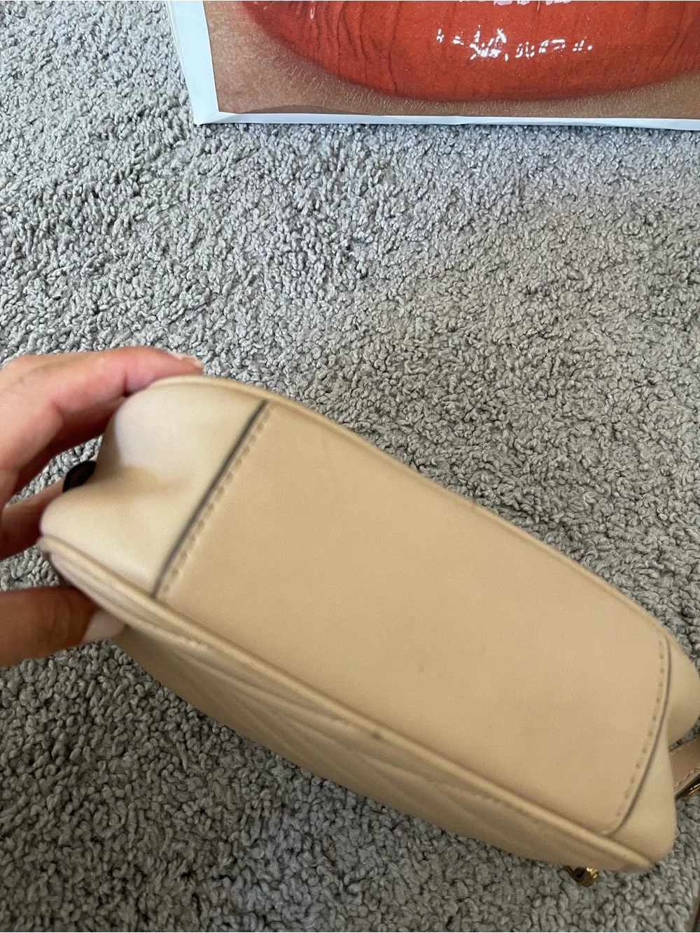 Tory Burch Nude Quilted Leather Crossbody with Gold Logo